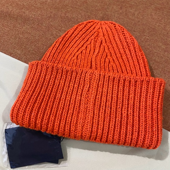 Acne Studios Orange Mini Face Patch Logo Knit Beanie - Picture 5 of 6